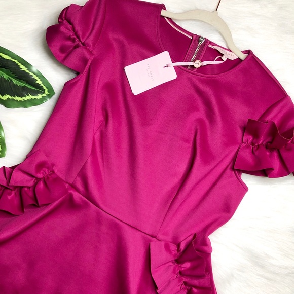 $250 TED BAKER Pink Ruffle Cocktail Dress Luuciee - Picture 6 of 10